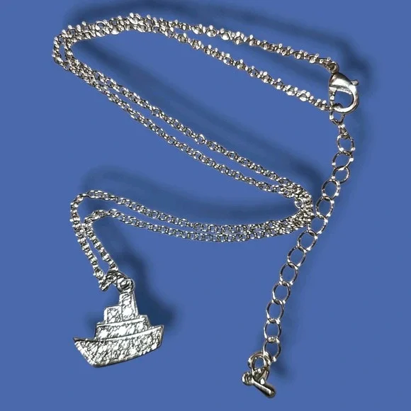 Dainty Silver Rhinestone Boat Charm Pendant Necklace‎ Nautical Cruise Ship Yacht - Picture 2 of 6
